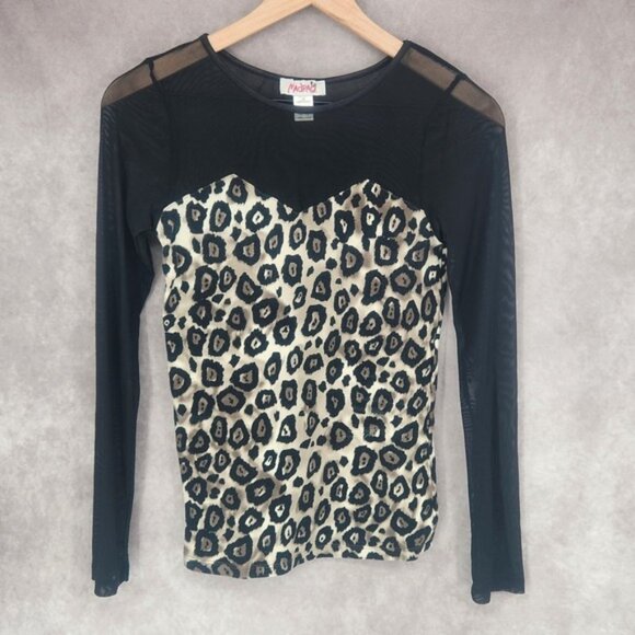 Madrag Womens Sheer Long Sleeve Shirt‎ Cheetah Print Medium Club Alternative VTG - Picture 1 of 4